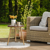 Round Side Table, Metal Legged Accent Table with Wooden Tray, Small Round End Table