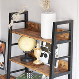 Bookshelf with Louvered Doors, 4-Tier Ladder Shelf with Cabinet Industrial Accent Furniture