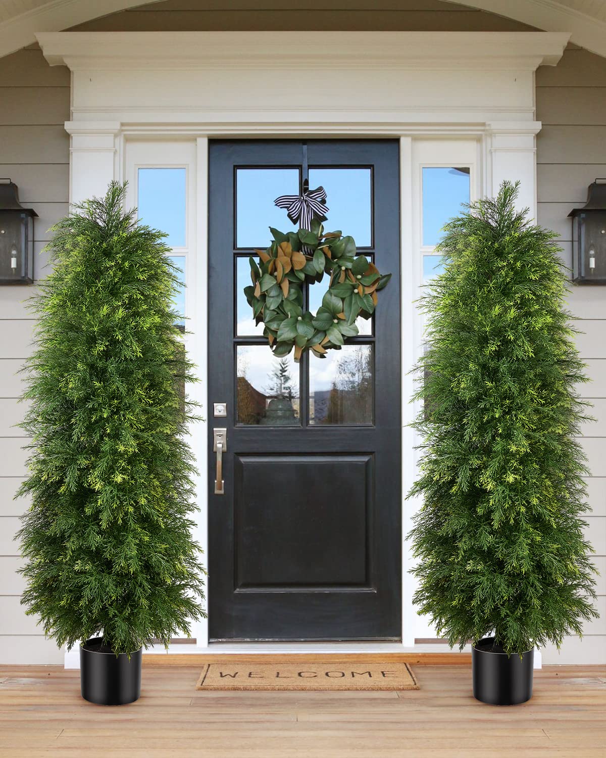 2 Pack 5ft Artificial Cedar Topiary Trees, Outdoor Artificial Plants for Front Porch Décor,