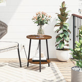 Round End Table with Charging Station, 2-Tier Small Circle Side Table