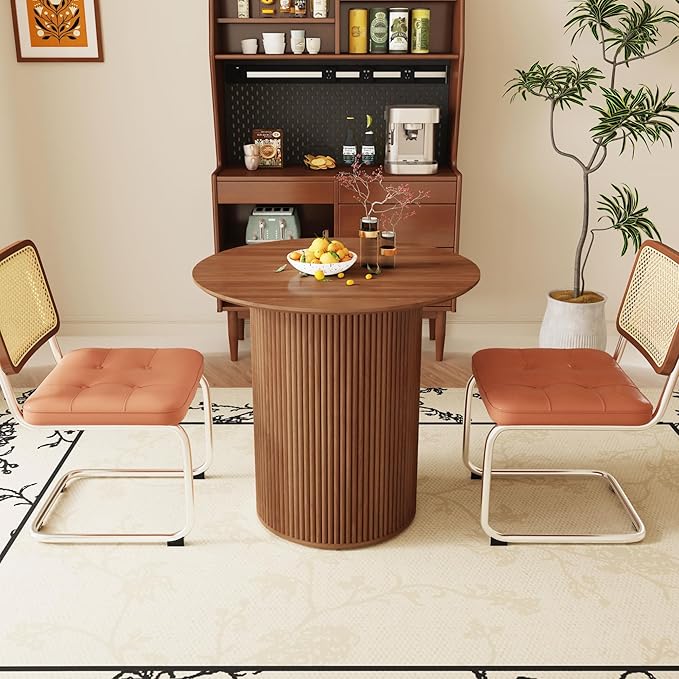 31.5" Round Dining Table for 2-4 People, Small Kitchen Dinner Table with Fluted Wood Base
