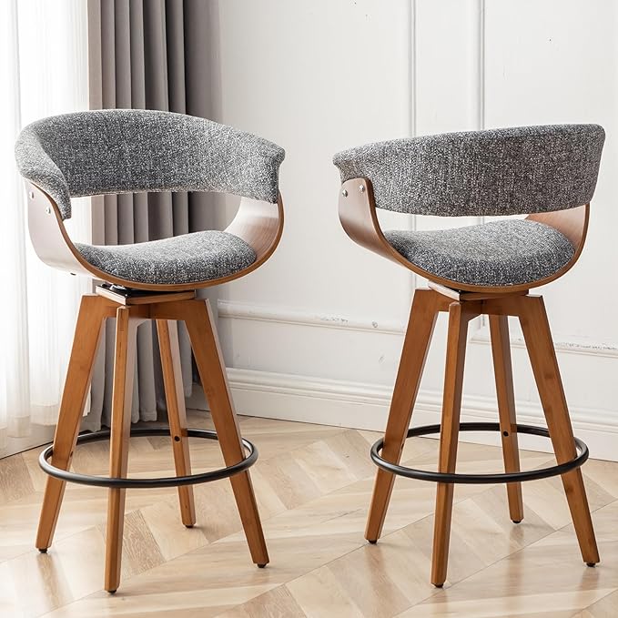 Faux Leather Bar Stools Set of 2,Counter Height Bar Stools,26 Inch Swivel Bar Stools