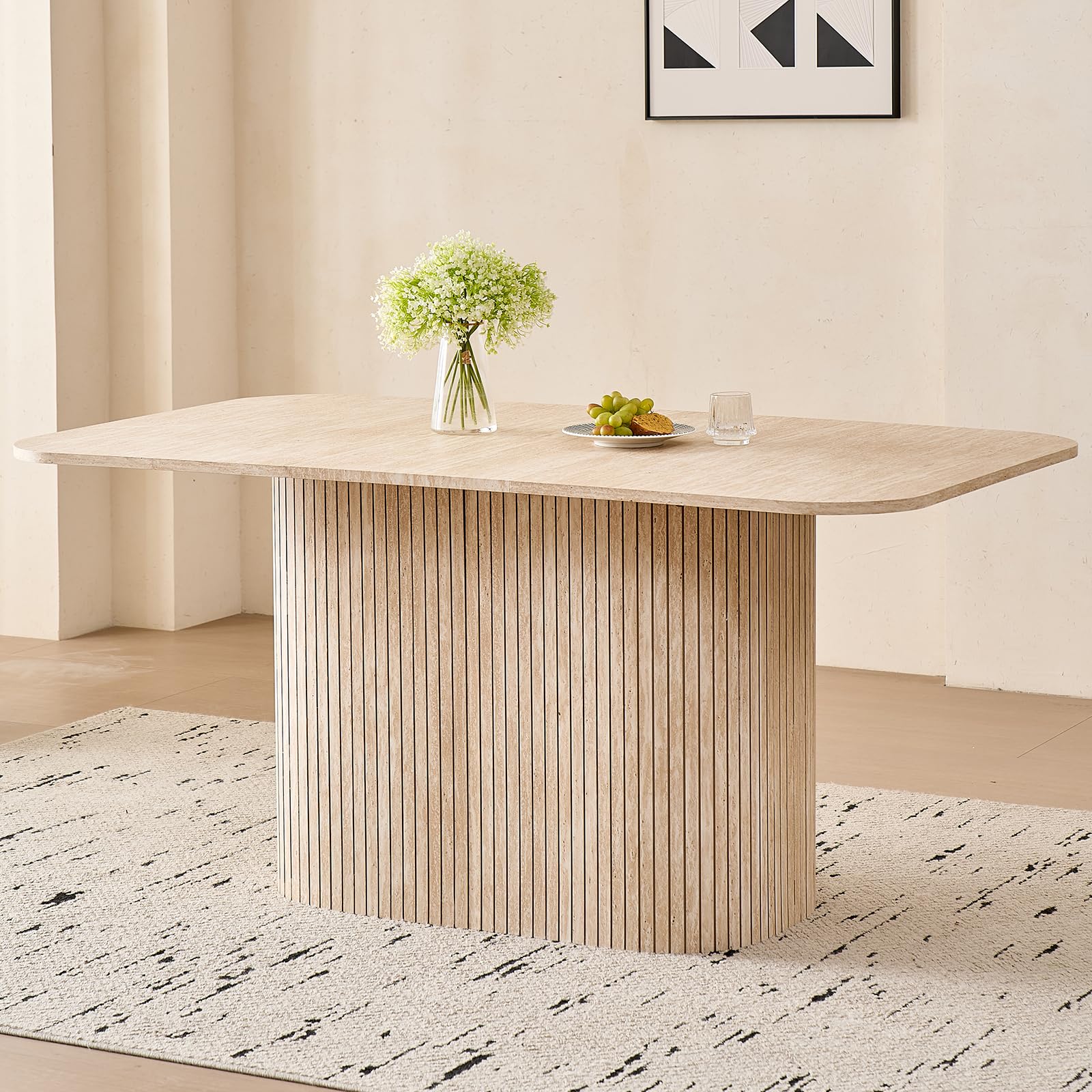 63" Farmhouse Dining Table for 4 - Modern Rectangle Kitchen Table with Rounded Corners