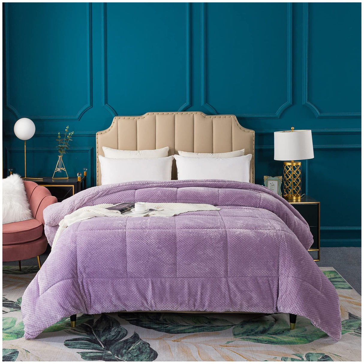 Super Ultra Soft Luxury Plush Sherpa Comforter, Cozy Reversible Faux Fur Machine