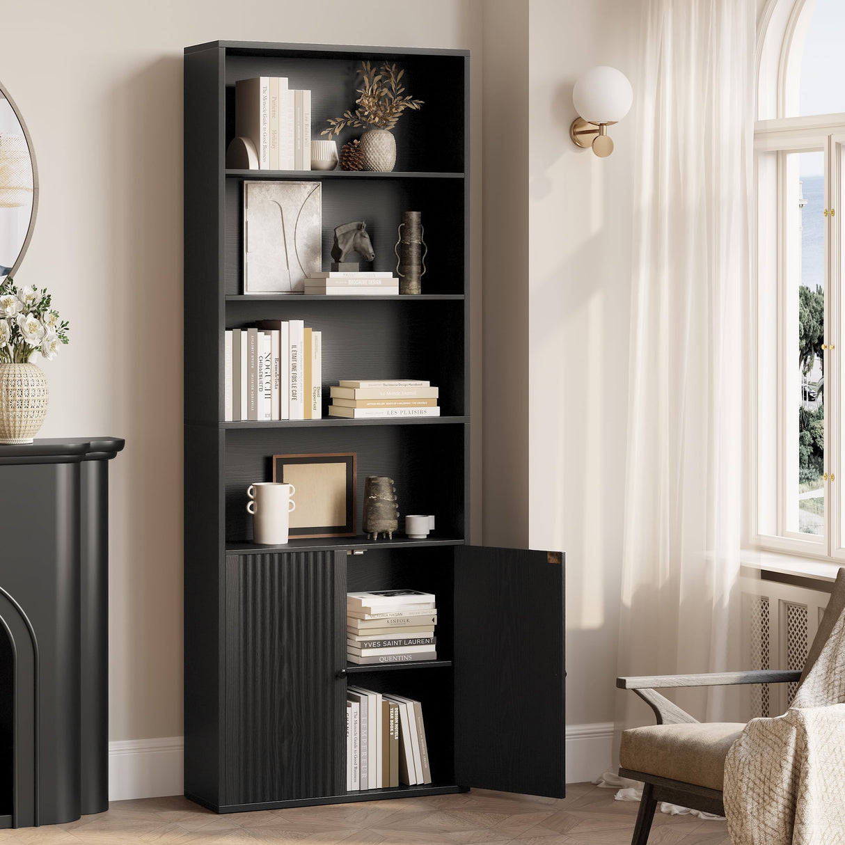 Bookcases and Bookshelves, Bookshelf with Doors and Storage, Industrial Tall Book Shelf