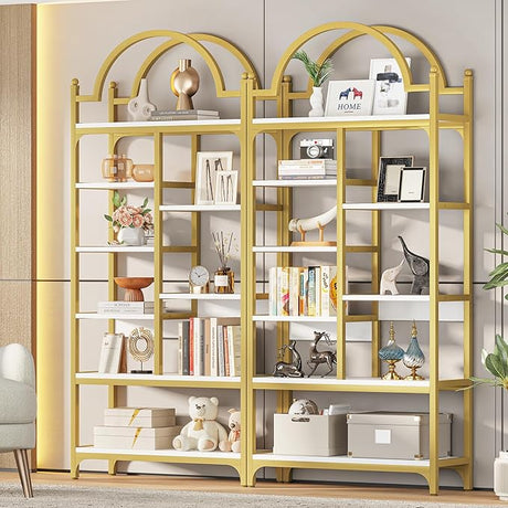 71 inch Tall Gold Bookshelf, 8-Tier Modern Arched Etagere Bookcase