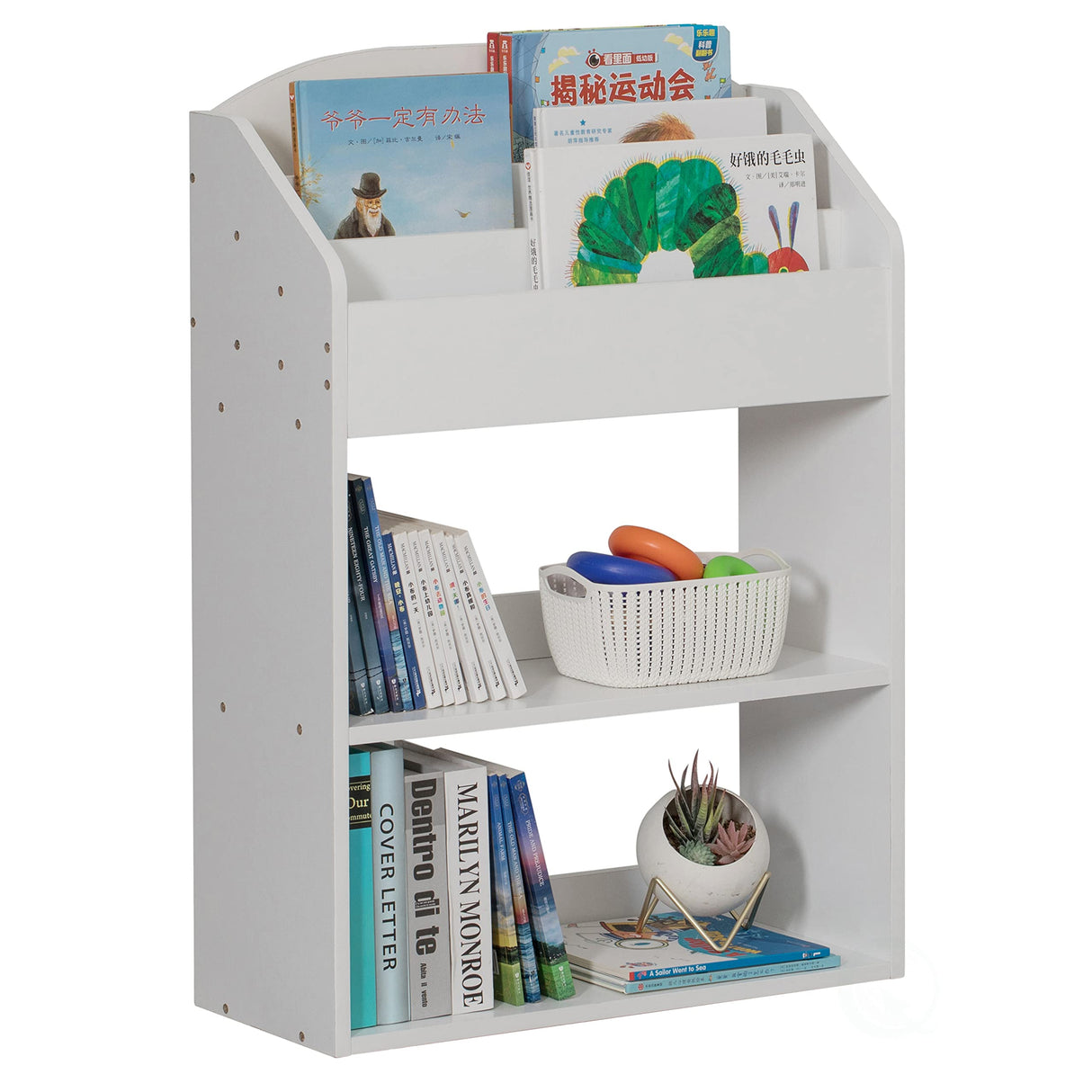 Wooden Storage Bookcase with Shelf, Playroom Bedroom Living and Office