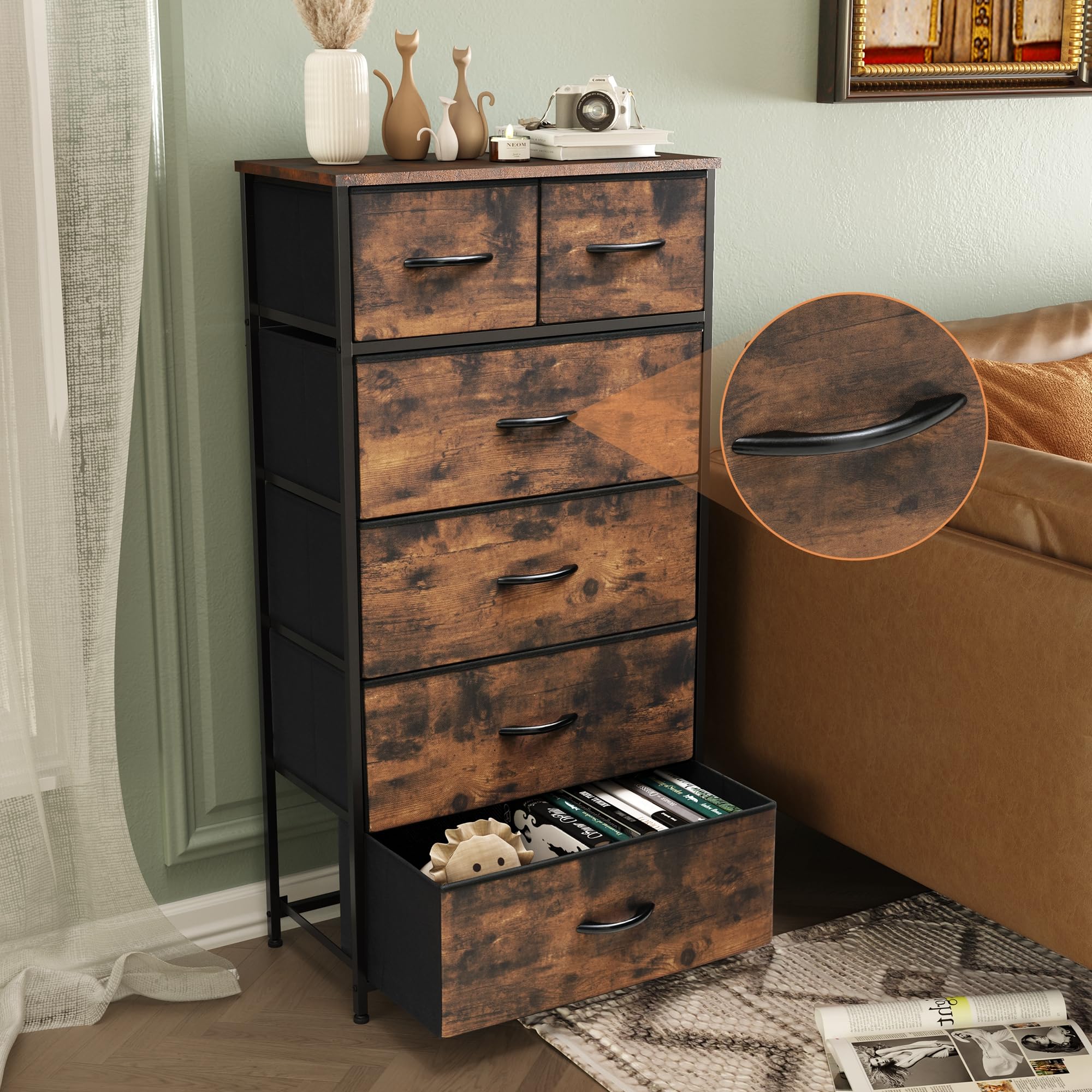 Fabric Dresser for Bedroom, Tall Skinny Dresser with 6 Drawers, Storage Organizer Tower