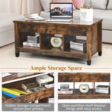 Wood Lift Top Modern Coffee Table w/Hidden Compartment and Open Storage Shelf