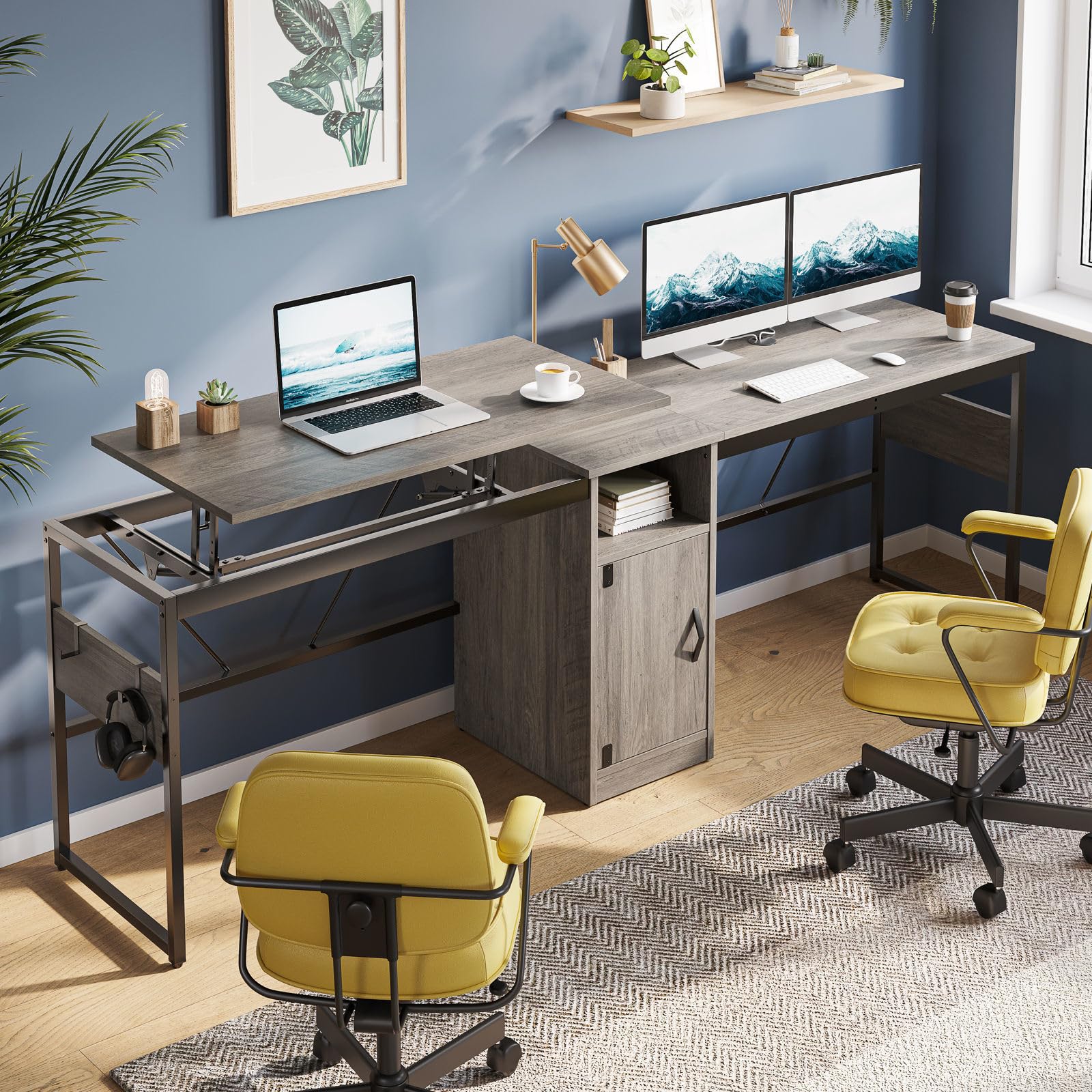 L Shaped Standing Desk Adjustable Height, 60" Corner Computer Desk with Storage
