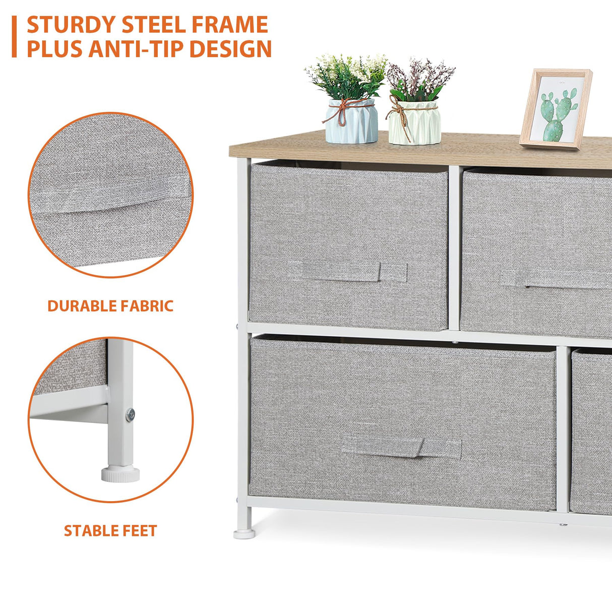 SUPER DEAL 5 Drawer Dresser for Bedroom Fabric Chest of Drawers for Closet Wide Clothes Storage Organizer with Heavy Duty Steel Frame and Wood Top, Light Grey