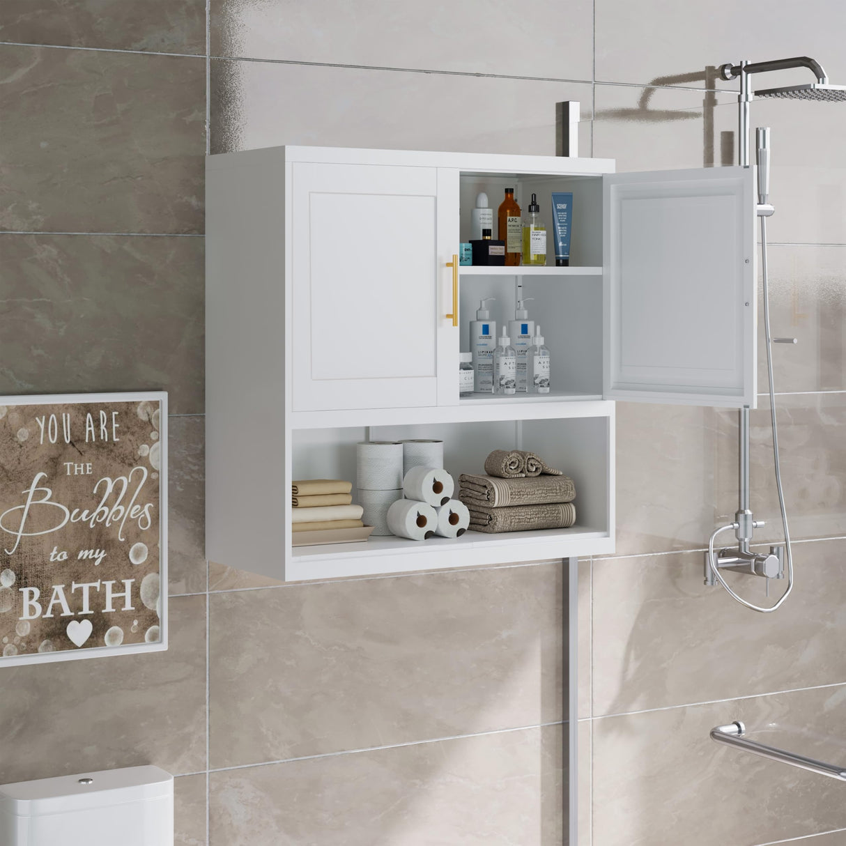 Metal Bathroom Wall Cabinet with Doors and Shelves, Over The Toilet Storage Cabinet