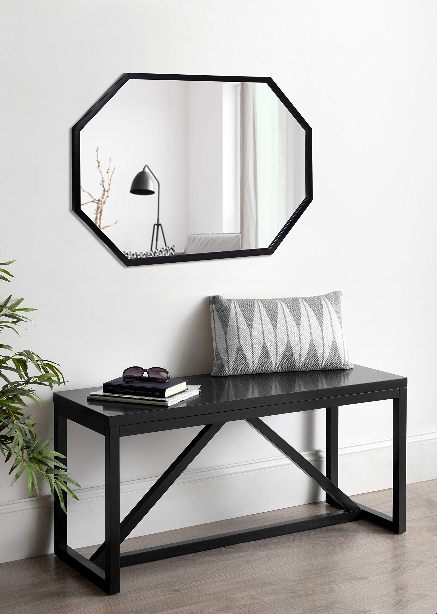 Laverty Modern Oblong Octagon Framed Wall Mirror, 24 x 36, Black, Geometric Wall Decor