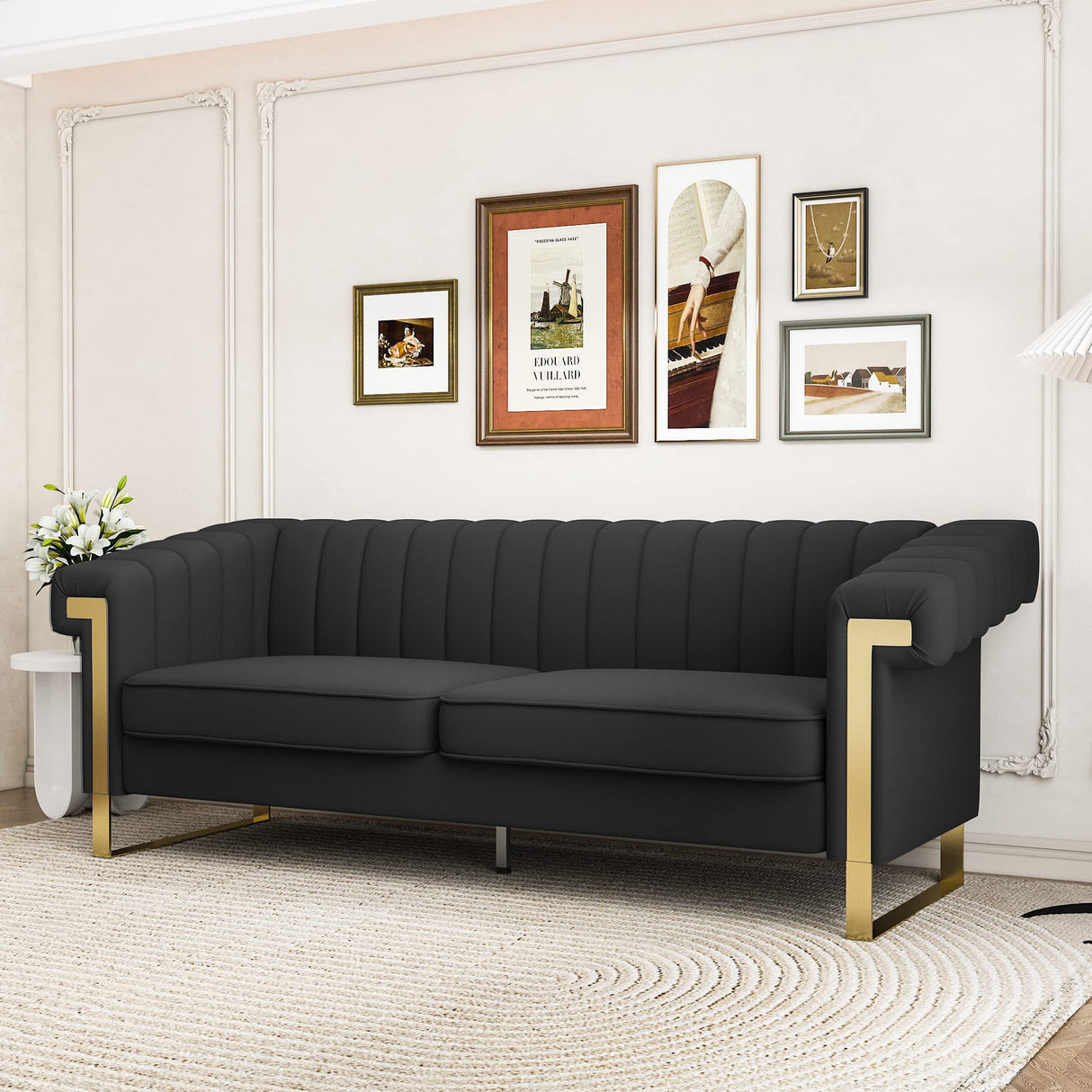 83'' Faux Leather Couch 3 Seater Sofa with Gold Metal Legs Comfy