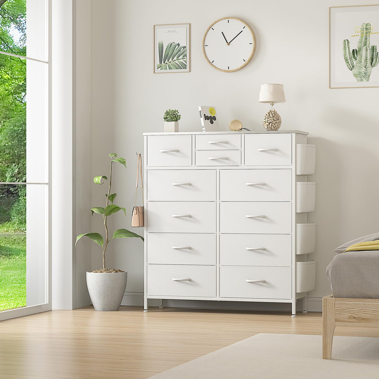 Dresser for Bedroom with 12 Drawers, Tall Dresser Chest of Drawers with Side Pockets