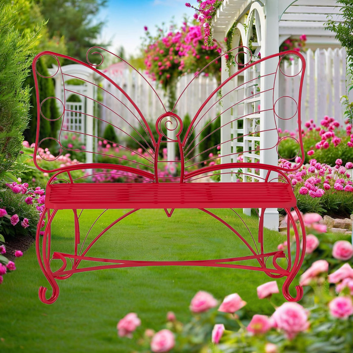 Butterfly Garden Bench, Double Seats Outdoor Bench, Black Patio Bench