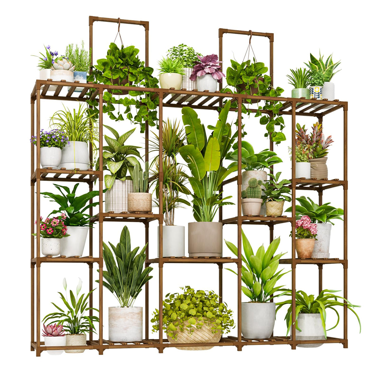 Bamworld Plant Stand Indoor Large Plant Shelf 62.2" Tall Outdoor Plant Holder Wood for Multiple Plants Hanging Plant Rack for Living Room Garden Balcony