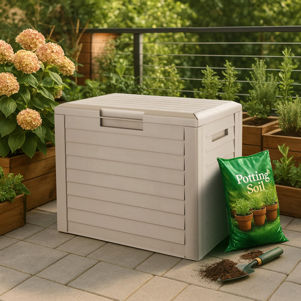 USA 35-Gallon Outdoor Deck Storage Box, Lockable & UV-Protected