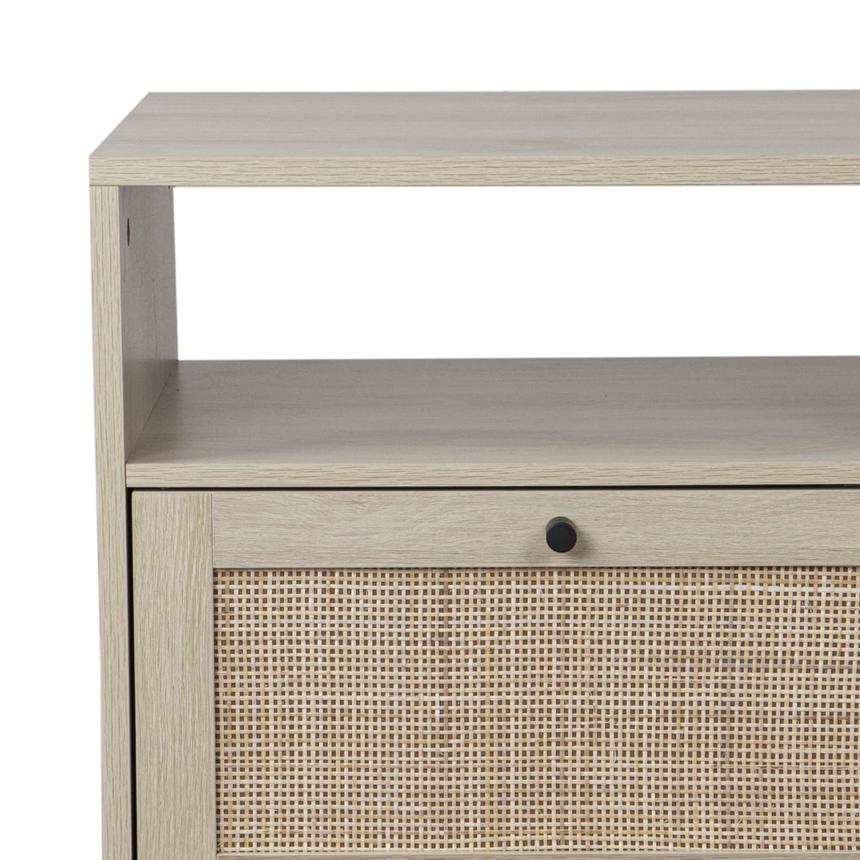 Mina Rattan Wood End Side Accent Table Nightstand with Storage for Living Room