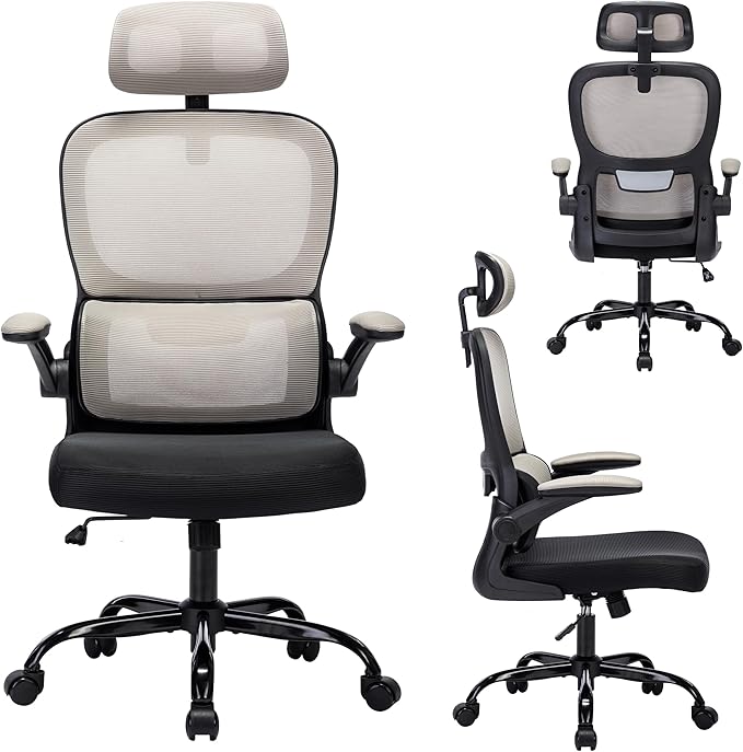 Office Chair, Ergonomic Mesh Office Chair with Adjustable Headrest and Arms, High Back