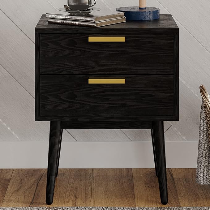 Ives Easy Assembly Mid Century Modern Bedroom Nightstand Accent Bedside Table