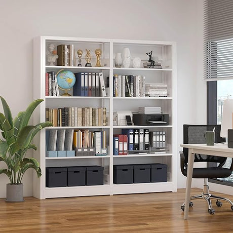 5-Tier Bookshelf, White Bookshelf with Adjustable Storage Shelves