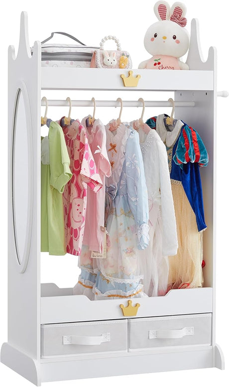 Kids Dress Up Storage with Mirror, Kids Armoire with Non-Woven Drawers