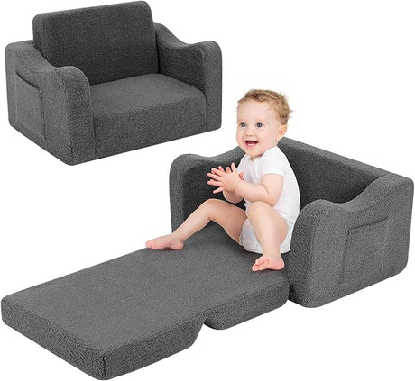 Toddler Couch, K2 2-in-1 Fold Out Toddler Sofa, Convertible Toddler Sofa to Lounger