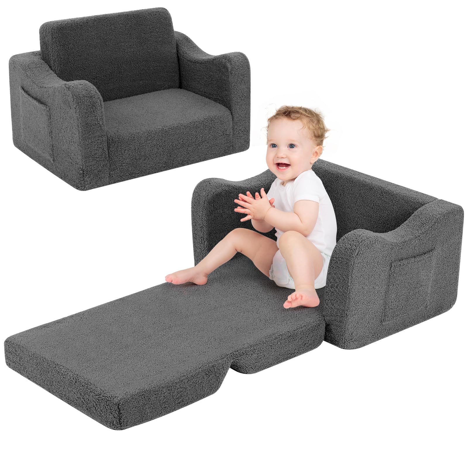 Toddler Couch, K2 2-in-1 Fold Out Toddler Sofa, Convertible Toddler Sofa to Lounger