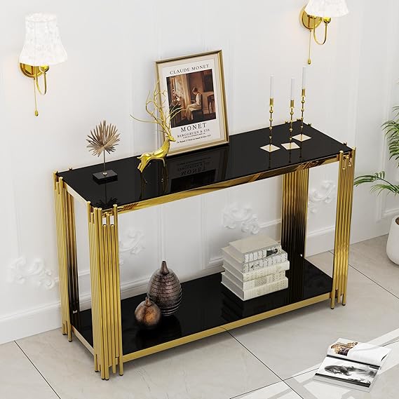 47" Gold Glass Console Table - Modern Entryway Sofa Table