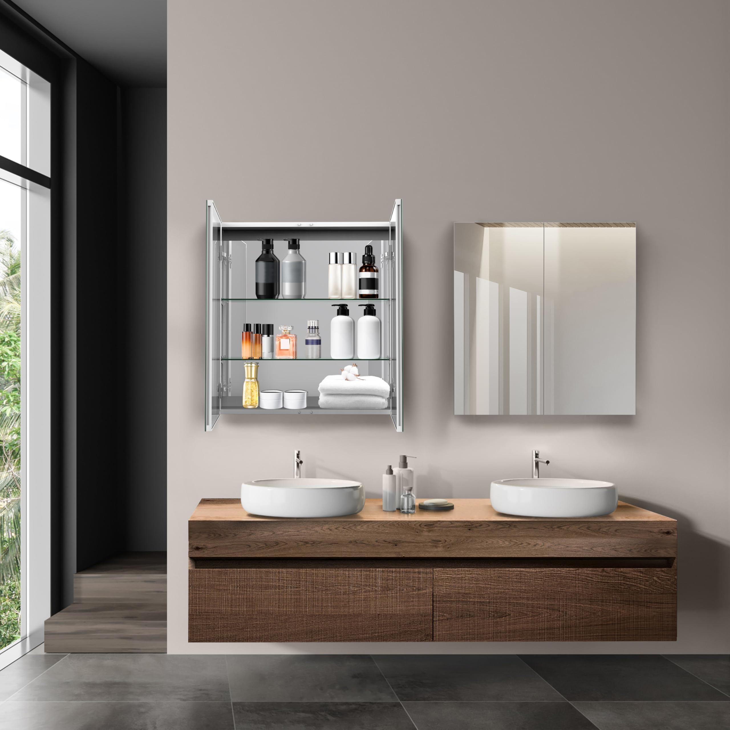 29 x 31.5 in Double Door Medicine Cabinet with Mirror, Adjustable Shelves & Durable