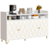 59" Buffet Cabinet w/Storage, Modern Sideboard Storage Cabinet w/Gold Trim, Coffee Bar