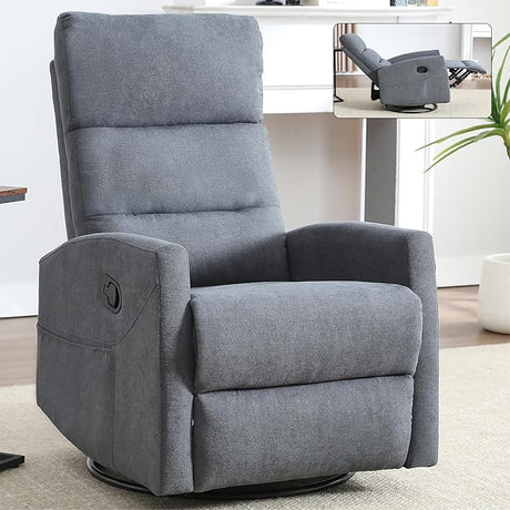 Chair, Fabric Rocking Swivel Glider Recliner Chair, Max Swivel Degree 360°, Heavy Duty Motion Mechanism with Side Pockets (Brown)