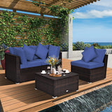 Patio Rattan Furniture Set Sofa Ottoman Cushion Garden Deck Navy