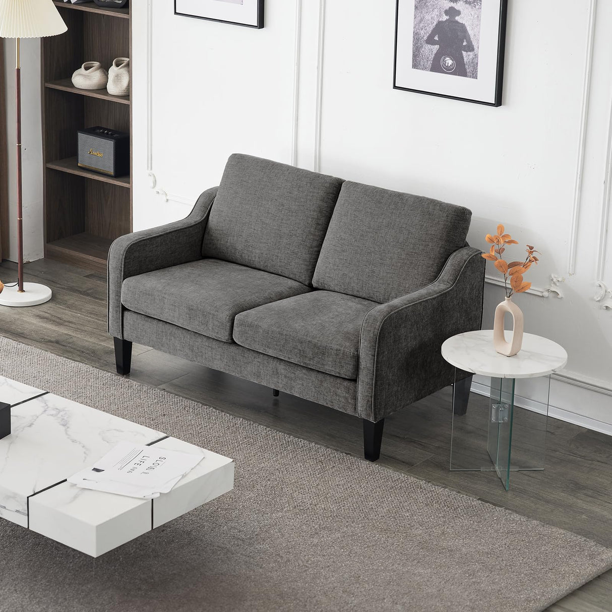 VINGLI 53" Wide Love Seat, Mid-Century Modern Loveseat Sofa Couch with Solid Legs, 2 Seater Sofa Couches with Scooped Armrest for Small Spaces, Living Room, Dorm, Bedroom, Apartment (Light Grey)