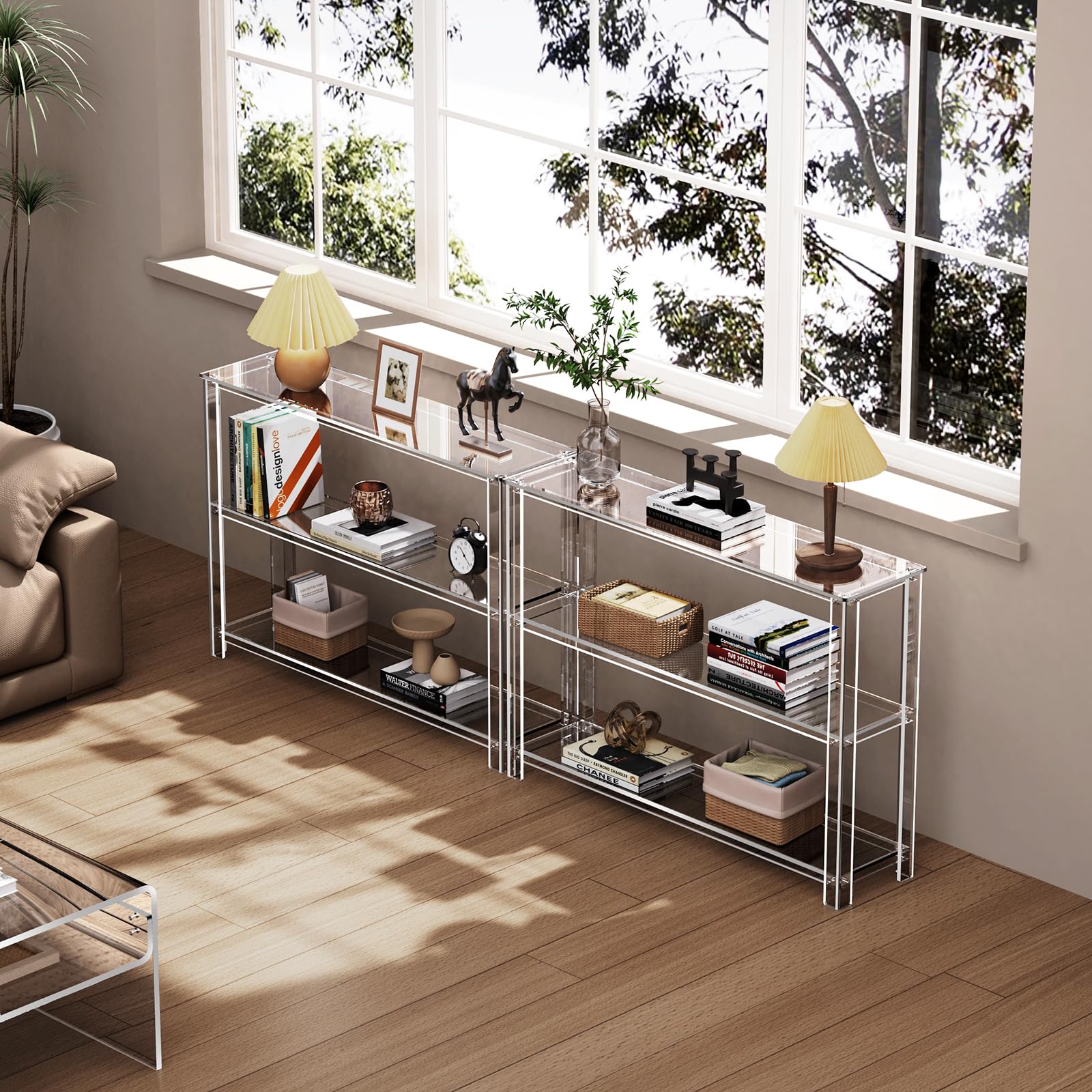 3-Tier Acrylic Console Table with Storage Shelves