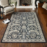 Black Living Room Rugs 8x10, Vintage Washable Grey Rug for Bedroom Dining Room,