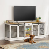 87" Double Dog Crate Furniture - Heavy Duty Indoor Kennel TV Stand