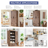 JXQTLINGMU Farmhouse Kitchen Pantry Cabinet - 72" Tall Wood Kitchen Storage Cabinets with Adjustable Shelves & 2 Barn Doors & Drawer, Versatile Storage for Dining Room, Bathroom, Rustic Brown