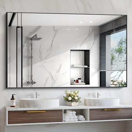 Black Bathroom Mirror for Wall, 60x30 Inch Rectangle Mirrors with Metal Frame,