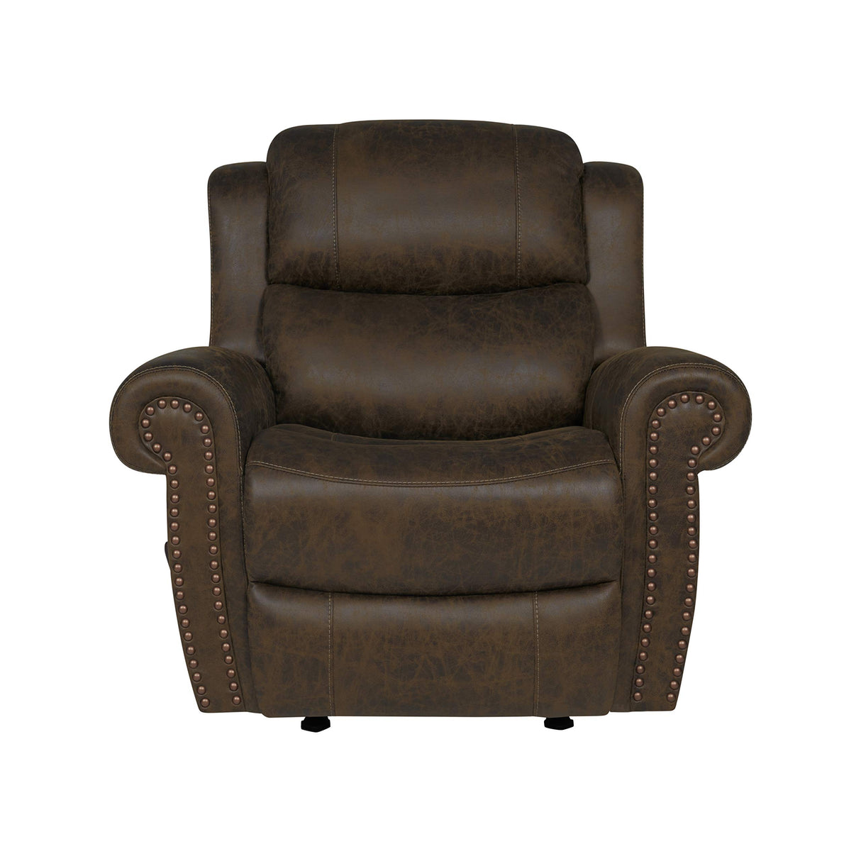 Rocker - Faux Leather Rolled Arm Recliner Chair, Distressed Saddle Brown