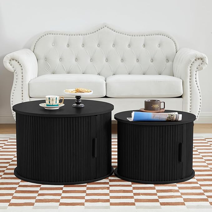 Coffee Table, Modern Round Coffee Table Set of 2 with Storage Compartment