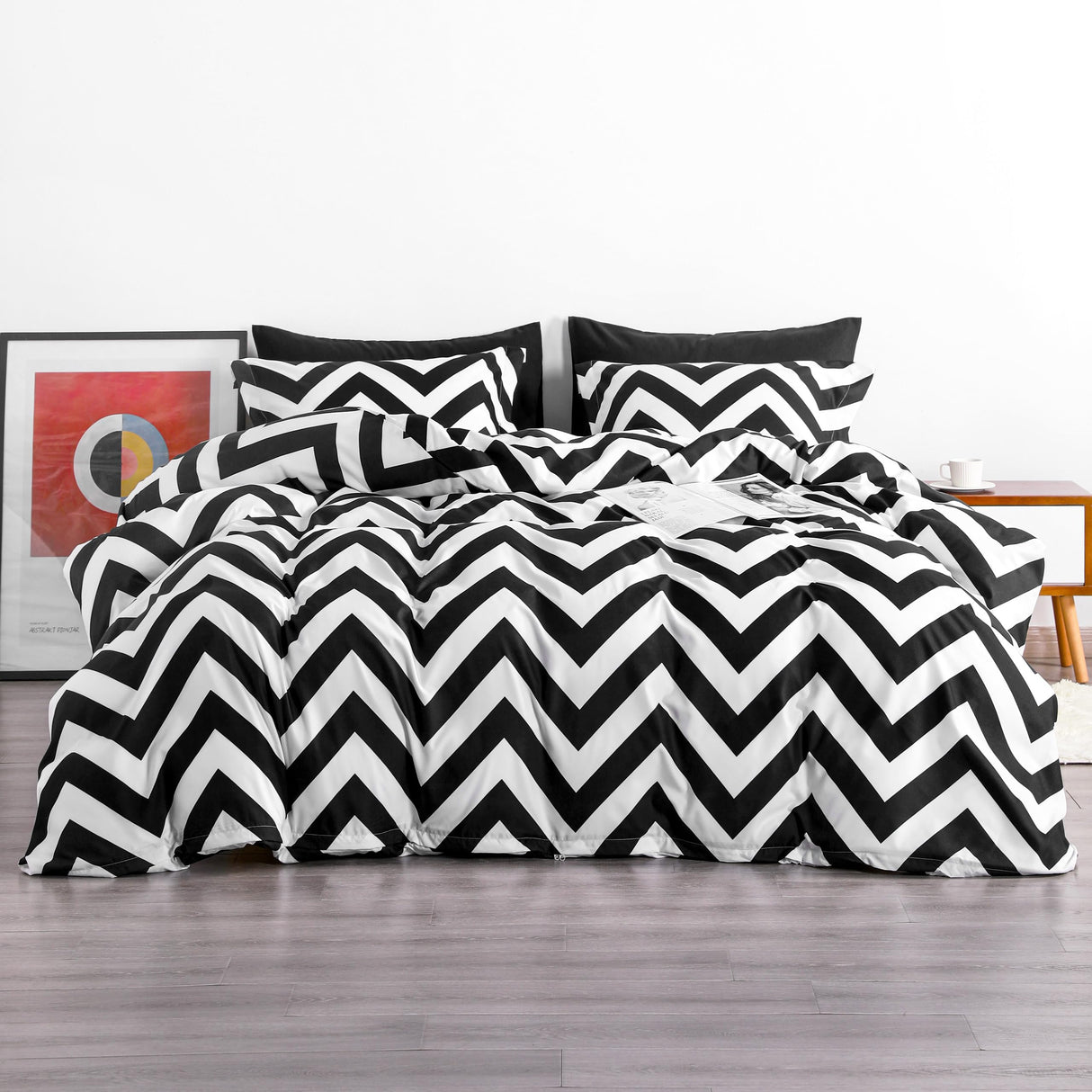 3 Pieces 100% Brushed Microfiber Striped Duvet Cover Set, Super Soft Black and
