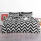 3 Pieces 100% Brushed Microfiber Striped Duvet Cover Set, Super Soft Black and
