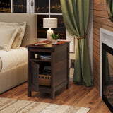 Narrow End Table with Charging Station, Narrow Side Table for Living Room