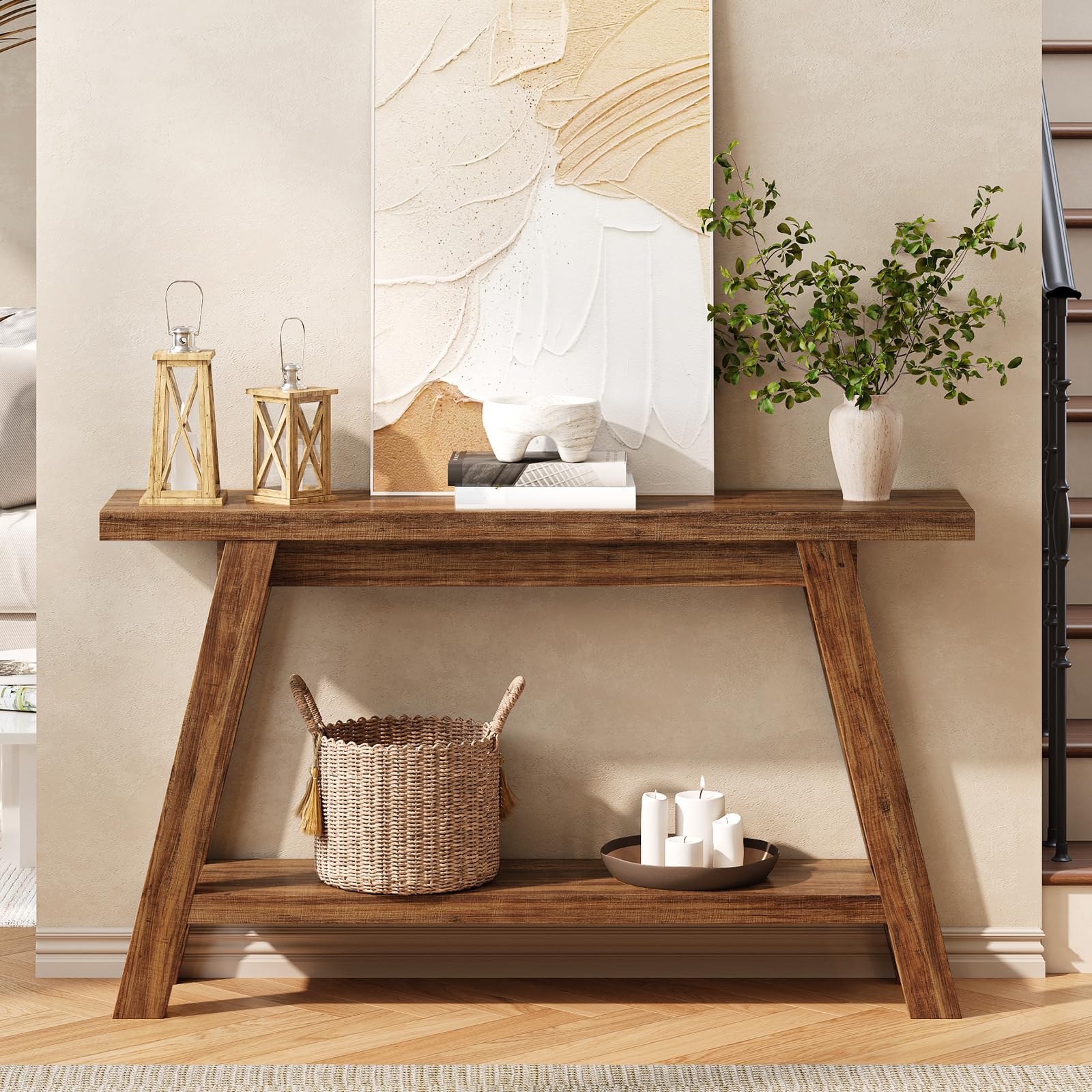 55-Inch Console Table with Storage - 2-Tier Narrow Wood Entryway Table