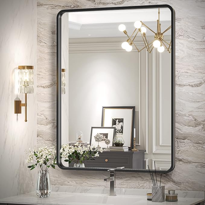 Silver Bathroom Mirror for Wall, 24x36 Inch Rectangular Metal Framed Mirror