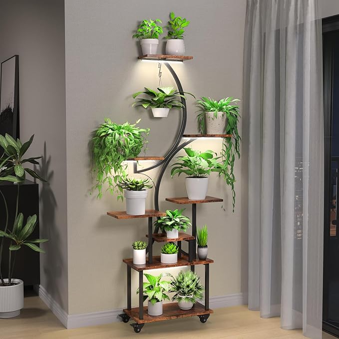 Plant Stand Indoor with Grow Lights, Indoor Plant Stand with Wheels, 8 Tiered Plant Shelf