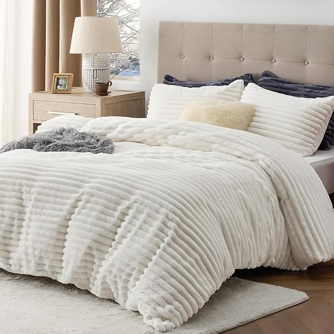 Fluffy Comforter Cover Set - Ultra Soft Plush Shaggy Duvet Cover Queen Size