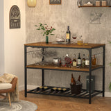 Kitchen Island with Wine Glass Holder, Industrial Wood and Metal Coffee Bar